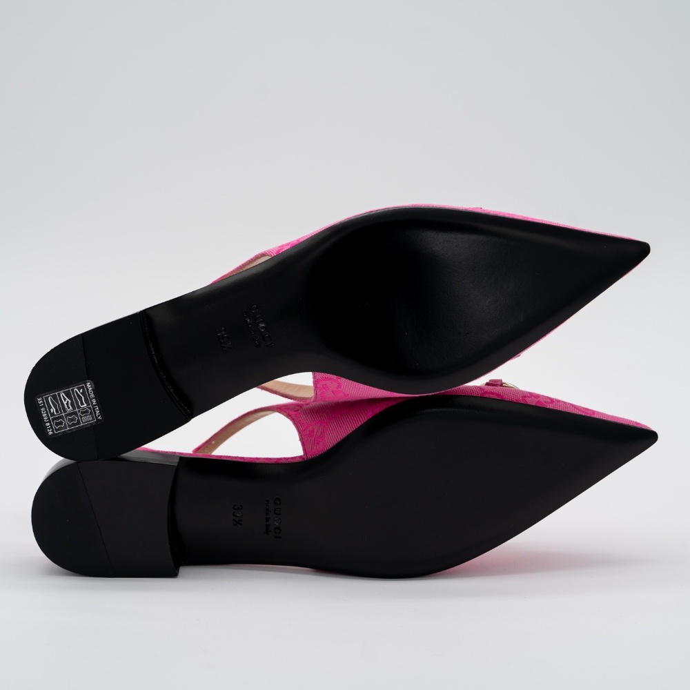 size 39.5G 9.5 US Gucci Horsebit Slingback Flat Pink GG Canvas - Picture 6 of 13